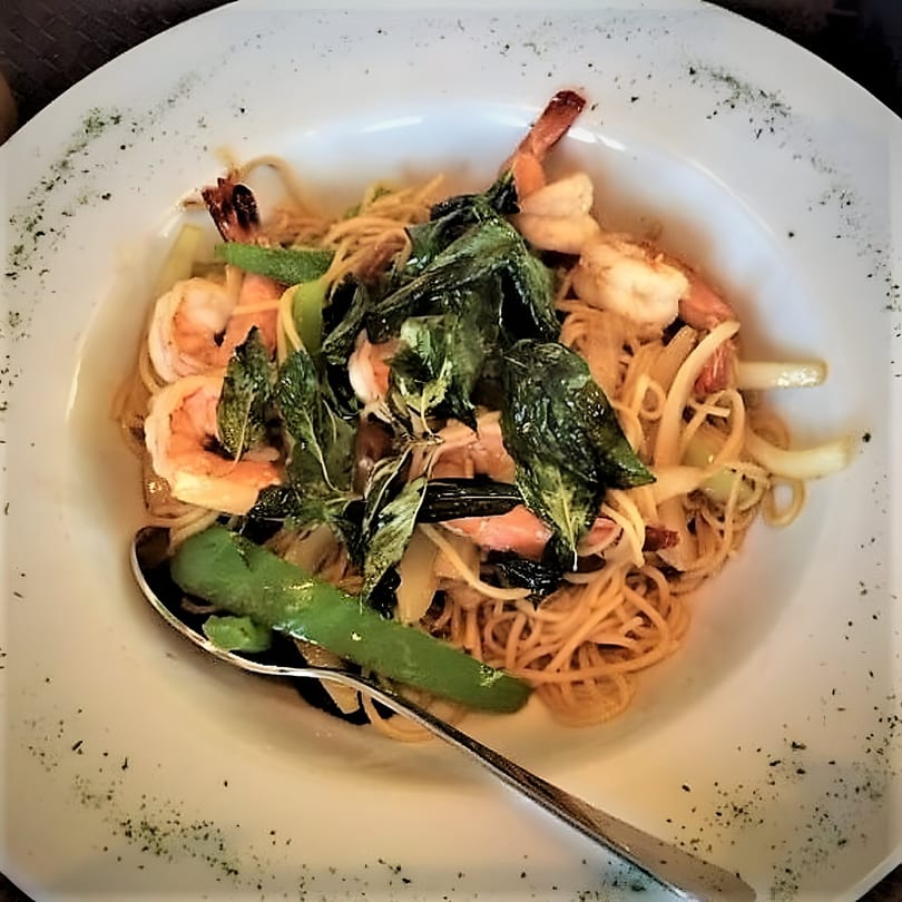 Table Thai Bar & Bistro's spicy spaghetti with shrimp, green beans, onions, and basil.
